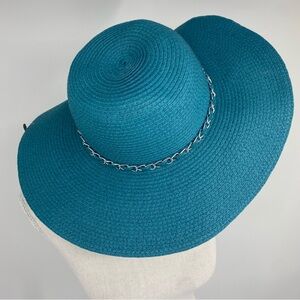 Blue Woven Sun Hat with Chain-Link Detail